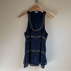 Vintage Fossil Navy Blue Beaded Sequined Tank Top, Size S